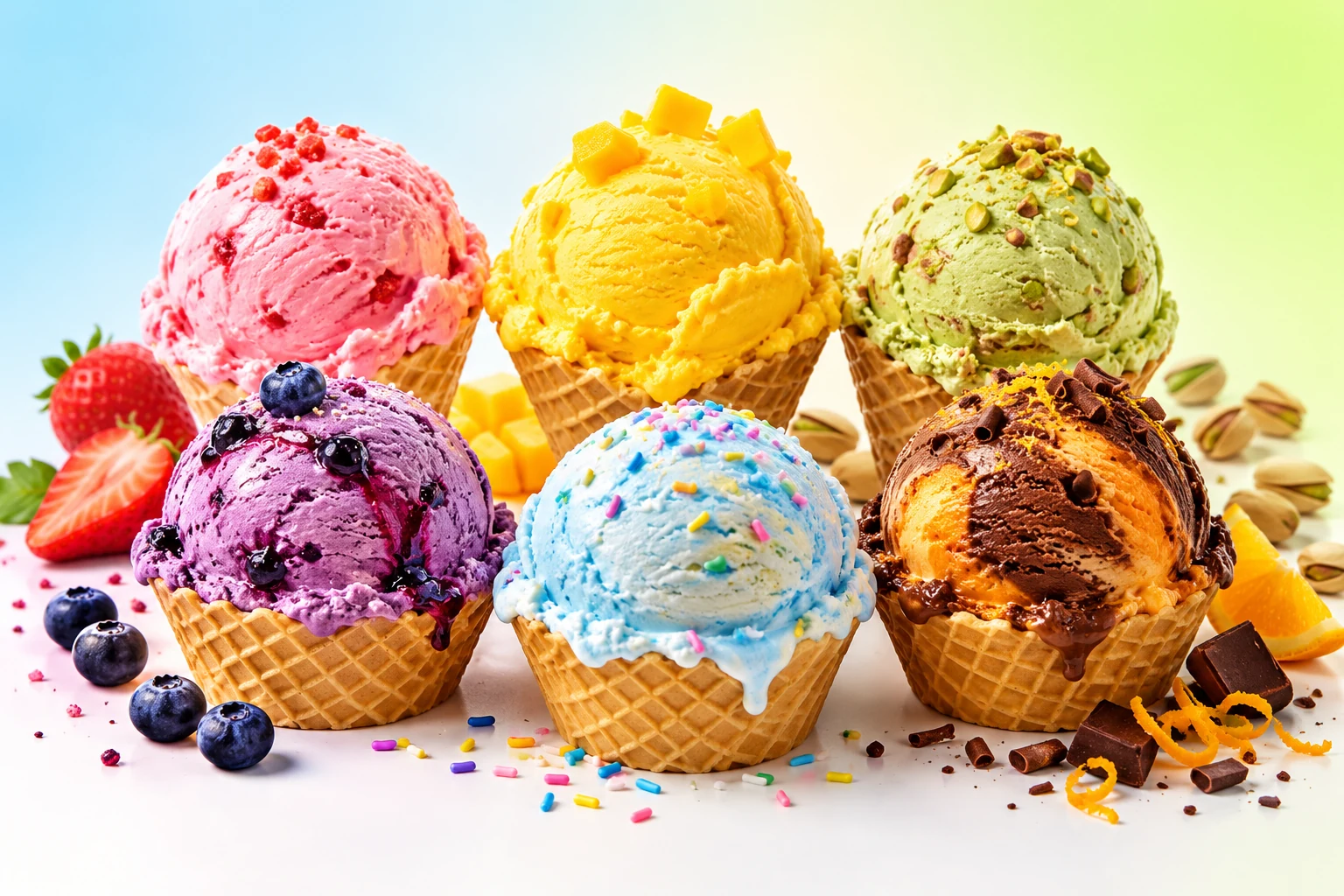 Ice cream scoops in waffle cups